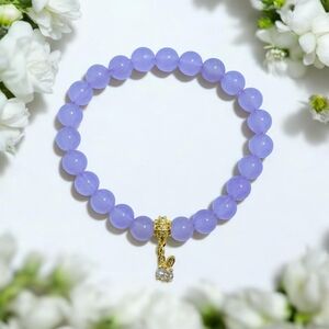 Jade Bracelet With Cubic Zirconia Bunny Charm